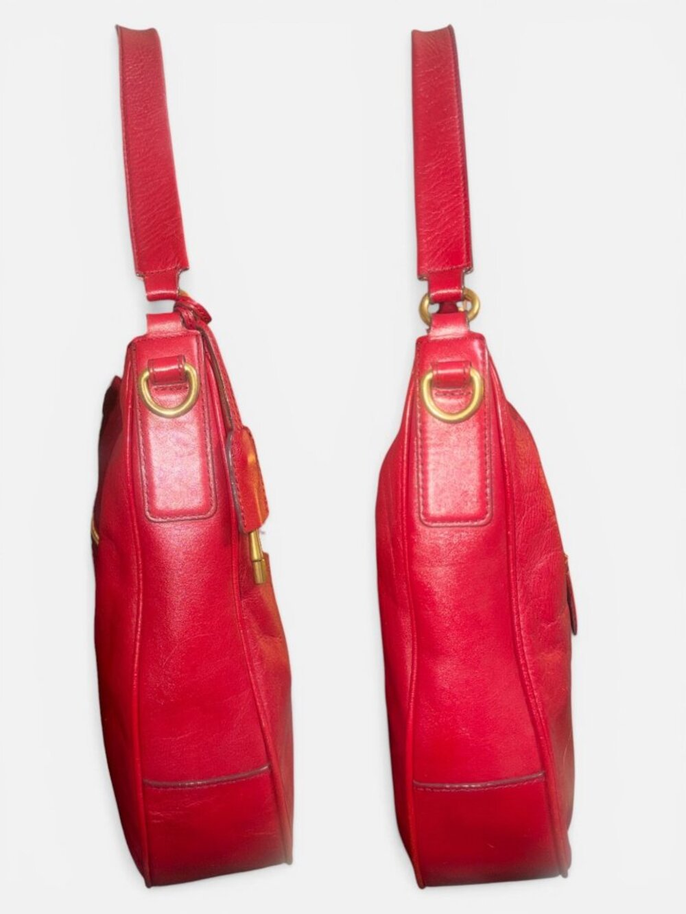 Fossil Memoir Hobo ZB5475 Regal Red All Leather Slouchy Shoulder Bag Key Charm - Picture 6 of 11